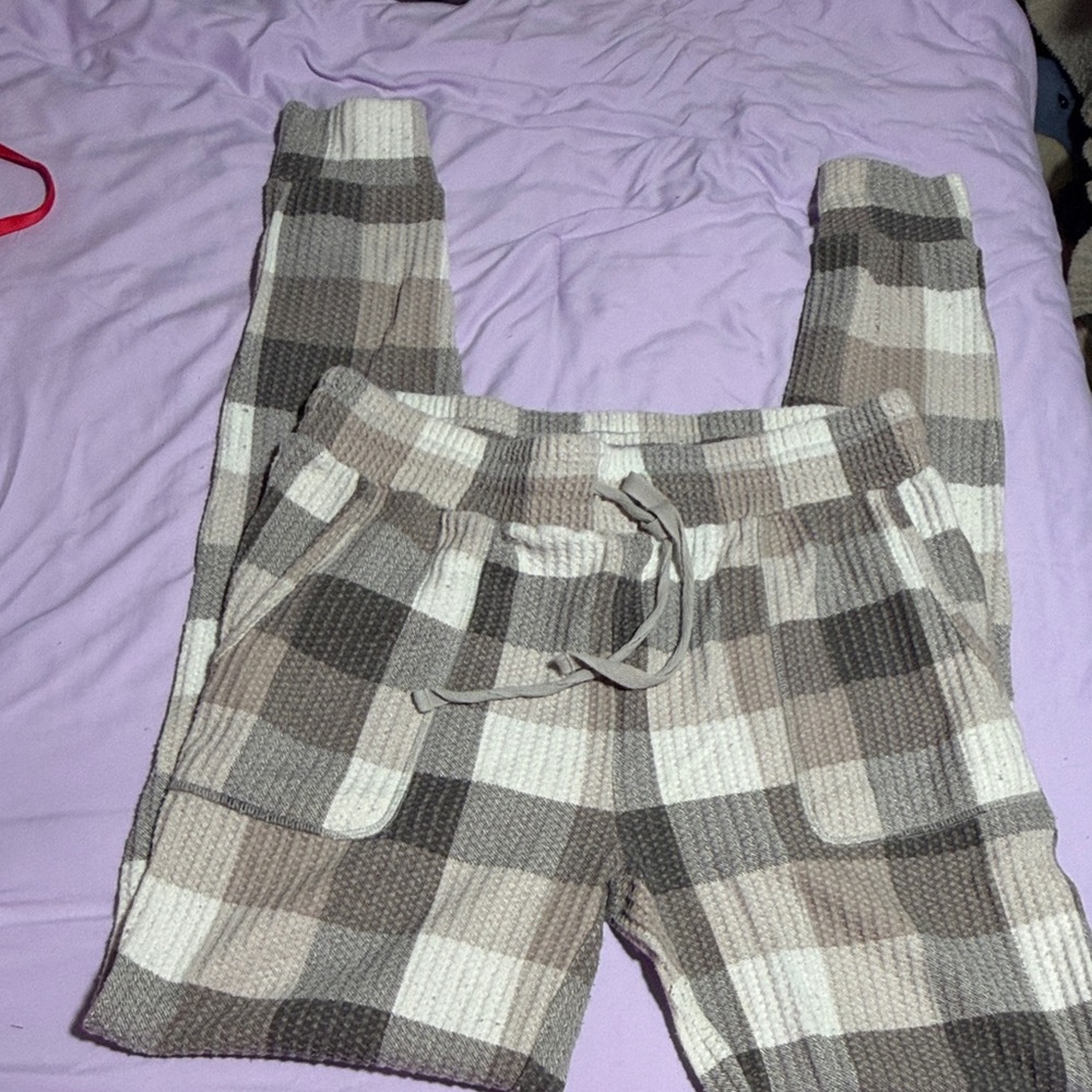 Natural Reflections Beige Multi Plaid Waffle Joggers